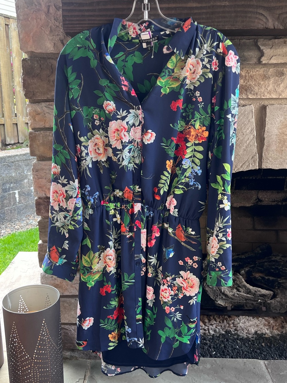 Express Navy Floral Button-Front Dress